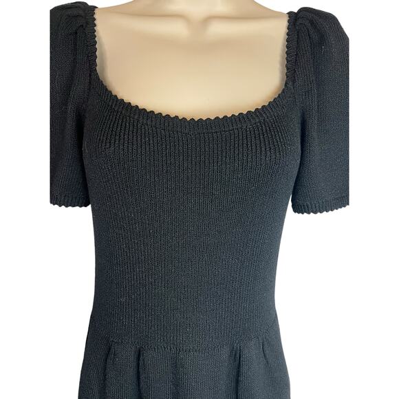 Vintage St. John for Saks Black Knit Dress Puff Sleeve Retro Designer Twee S M - Picture 6 of 16